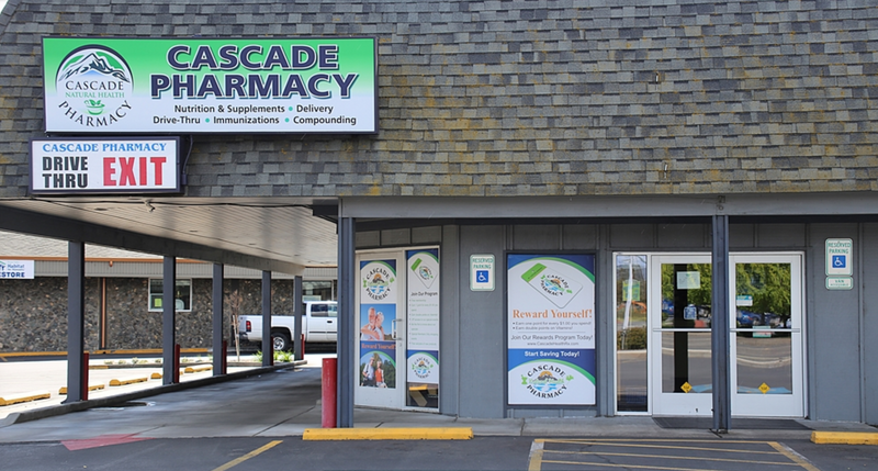 Cascade Pharmacy storefront and drive-thru in White City, Oregon